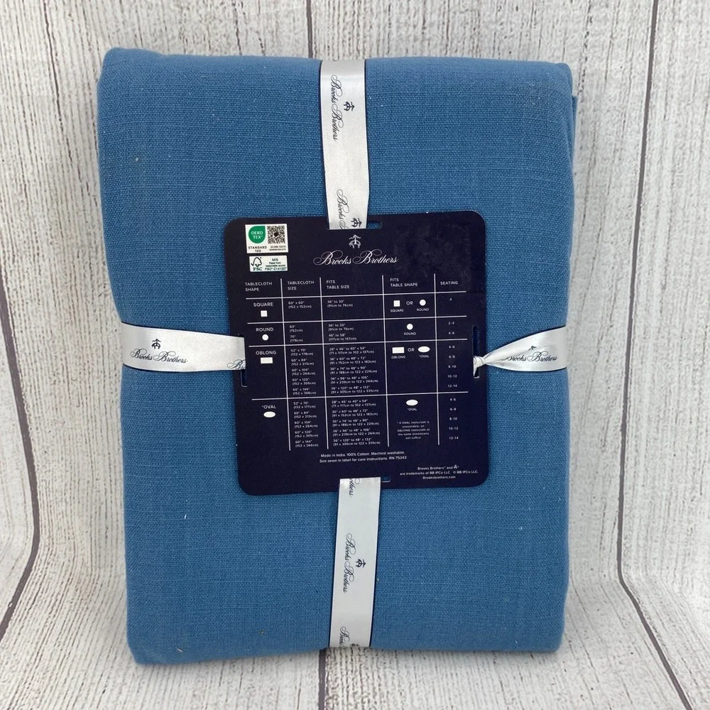 Brooks Brothers Tablecloth 60x104 Blue 100% Cotton Enzyme Washed Soft Oblong